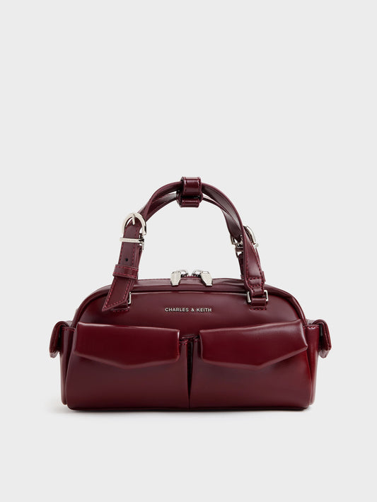CHARLES & KEITH Rachel Multi-Pocket Bowling Bag - Burgundy