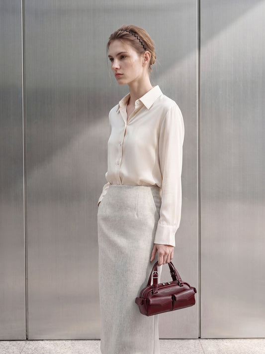 CHARLES & KEITH Rachel Multi-Pocket Bowling Bag - Burgundy