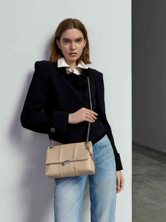 CHARLES & KEITH Delfina Quilted Chain-Strap Shoulder Bag - Sand Beige