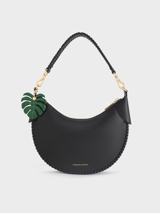 CHARLES & KEITH Blume Braided Curved Hobo Bag - Black