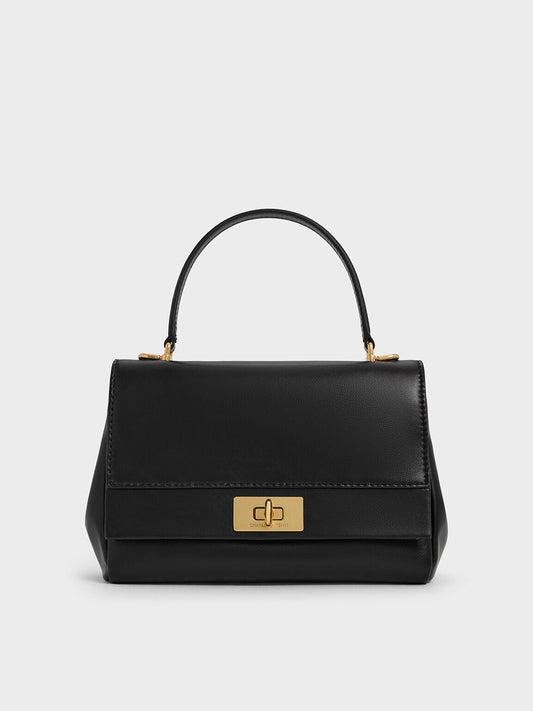 CHARLES & KEITH Lennie Chain-Strap Top Handle Bag - Black